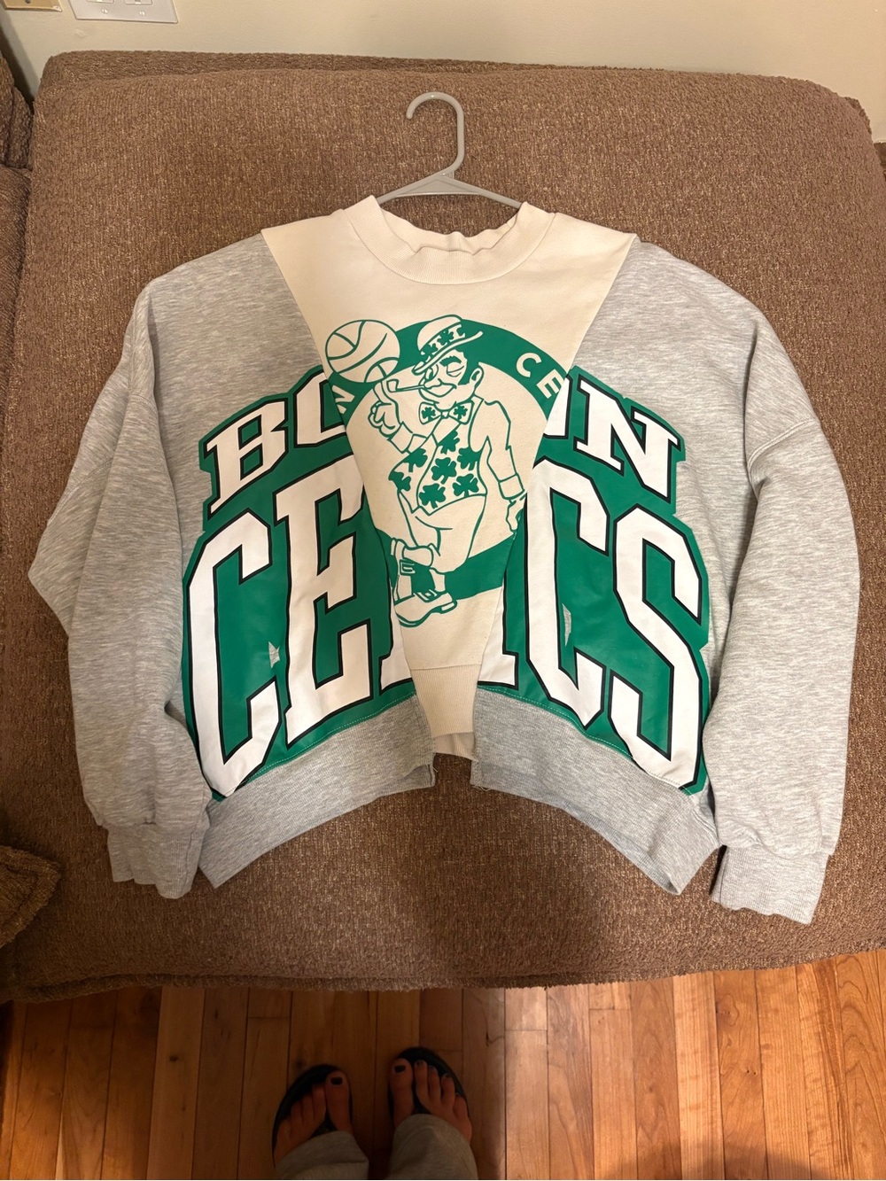 NBA Boston Celtics Green & Gray Split Crewneck Sweater